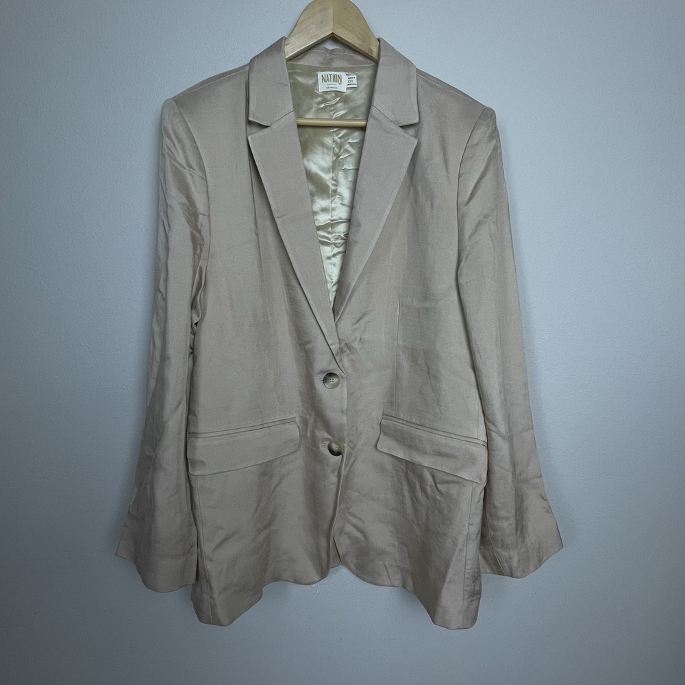 NWT Nation LTD XXL Beau Oversized Linen Blend Blazer Paper Bag Neutral Chic